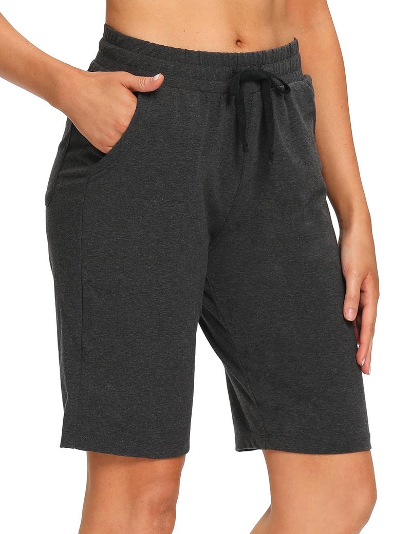EZRUN Womens Bermuda Shorts Summer Sweat Shorts with Deep Pockets 10" Cotton Shorts for Women Gym Workout Charcoal - Image 3
